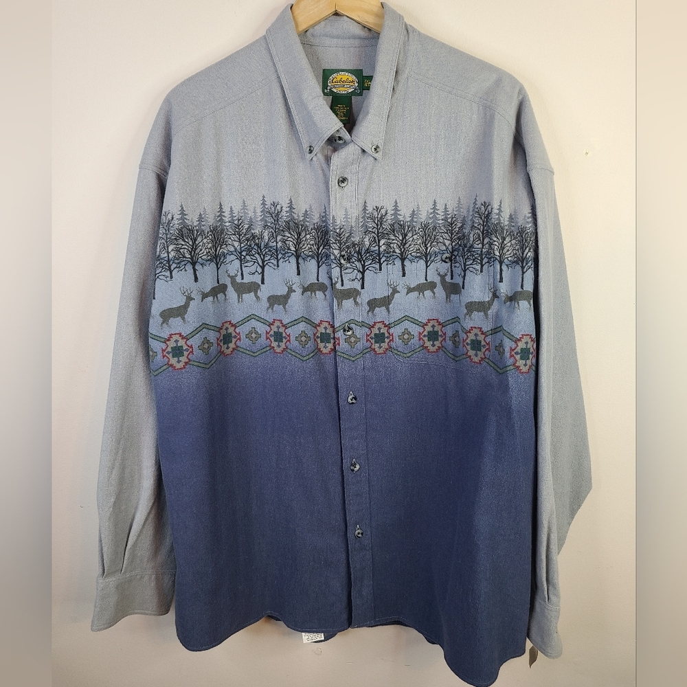 Cabela's - Reindeer Edition Long Sleeve Button Down - SIZE 2XL - Grey Blue NWT